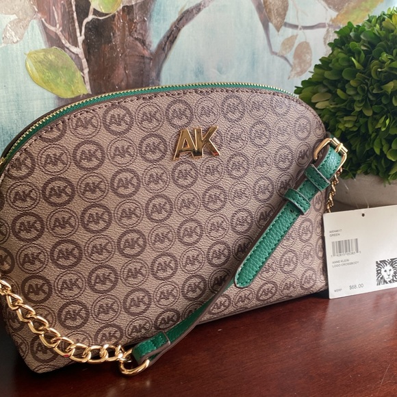 ANNE KLEIN BROWN AND GREEN LOGO CROSSBODY BAG NWT - Picture 7 of 17